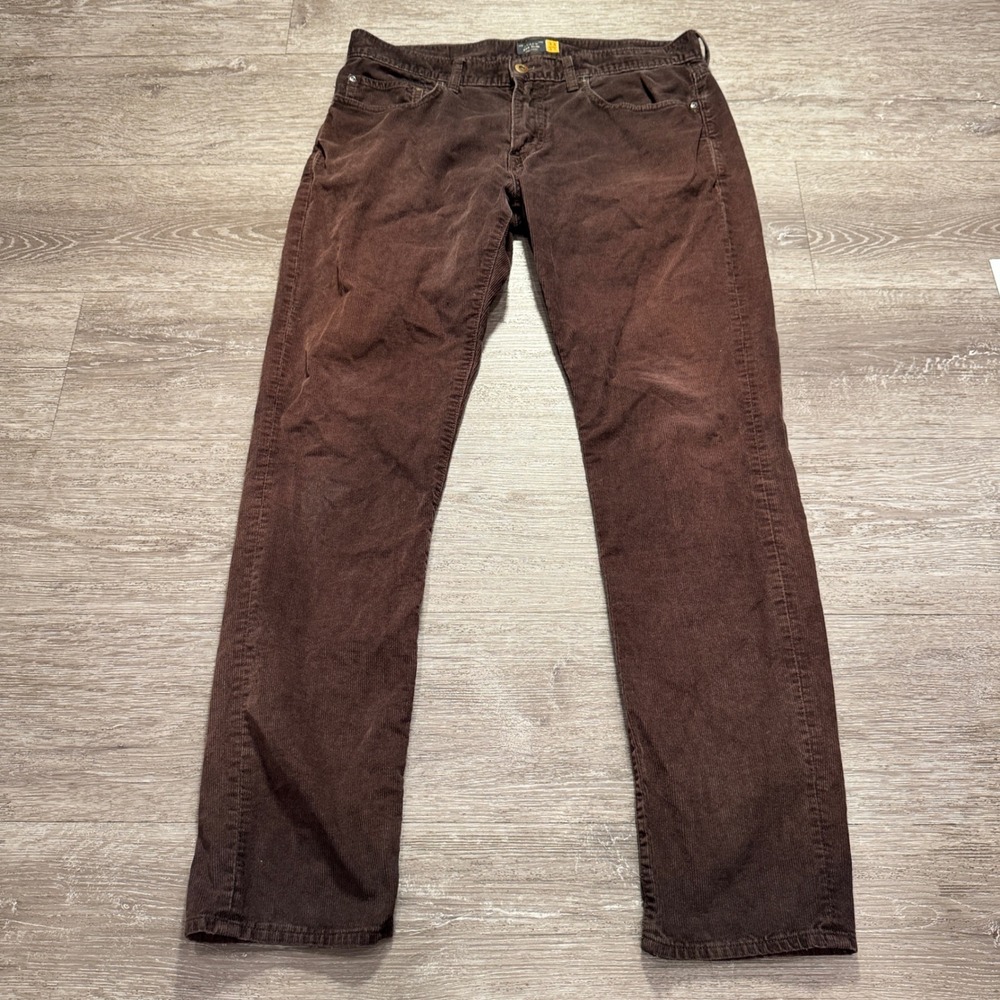 J Crew 484 Slim Pants Mens 33x32 Brown Corduroy Cotton Casual Trousers 34x30